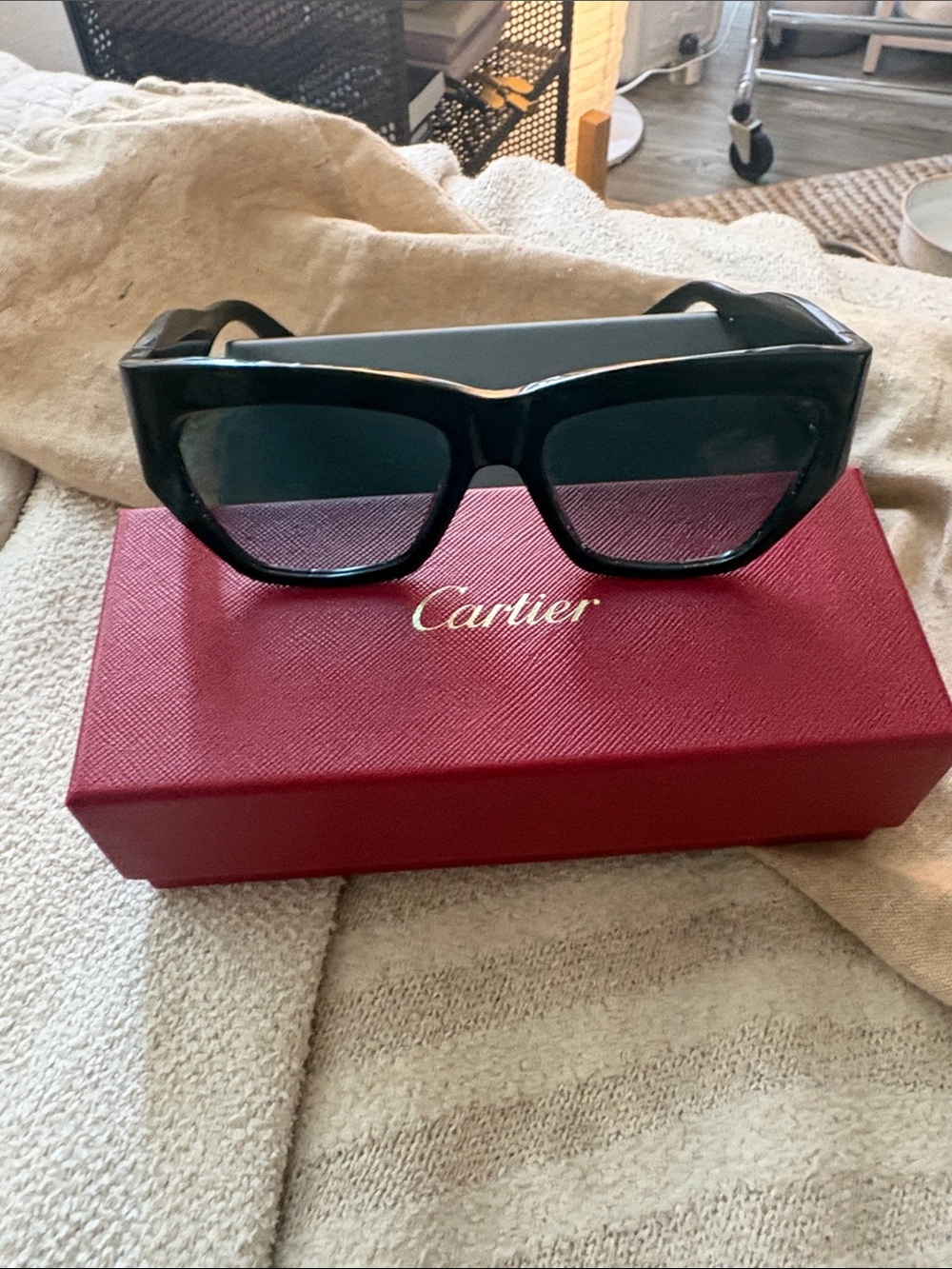 Cartier Black Oversized Rectangular Women's Sunglasses